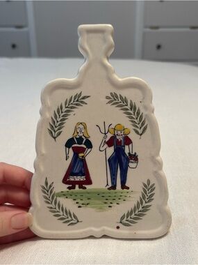 Vintage Ceramic Farmhouse Trivet Fred Roberts Farmer & Wife Cottagecore 7"